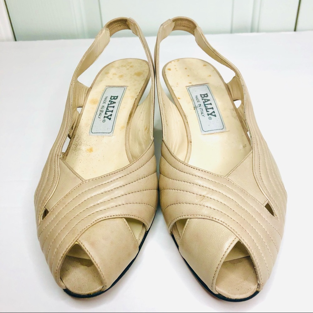 Vintage Bally Peep Toe Sling Back Italian Beige Shoes Size 7.5